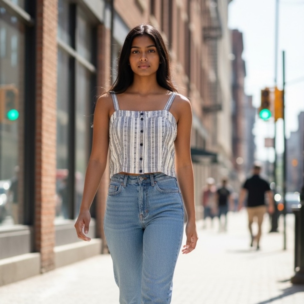 Review Black and White Striped Crop Top Boho Feminine Flirty Casual Summer Sz S